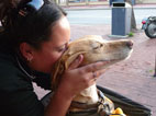 picture of coffee dog getting a kiss